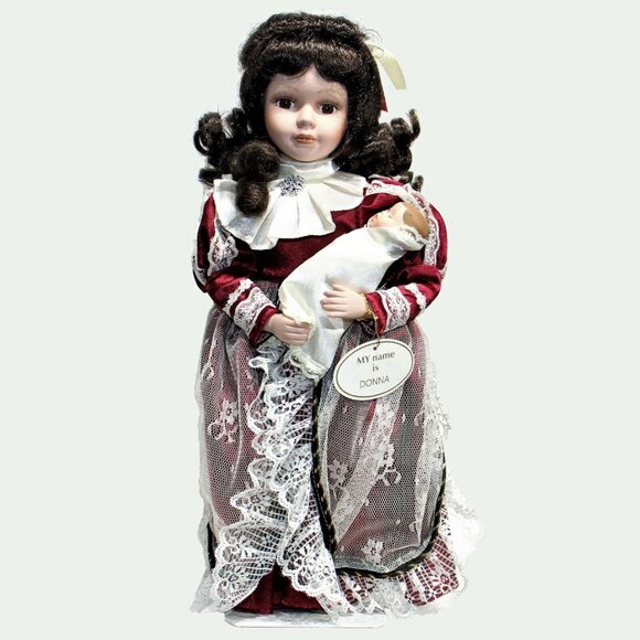Kinnex Heirloom Porcelain Doll KJ16411 My Name is Donna with Baby - Picture 1 of 3